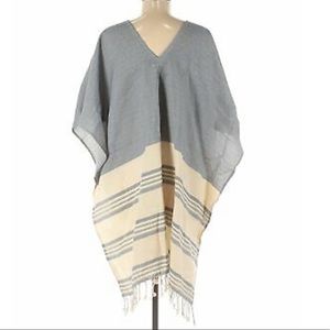 Tribe Alive Fringe Blue and Cream Poncho